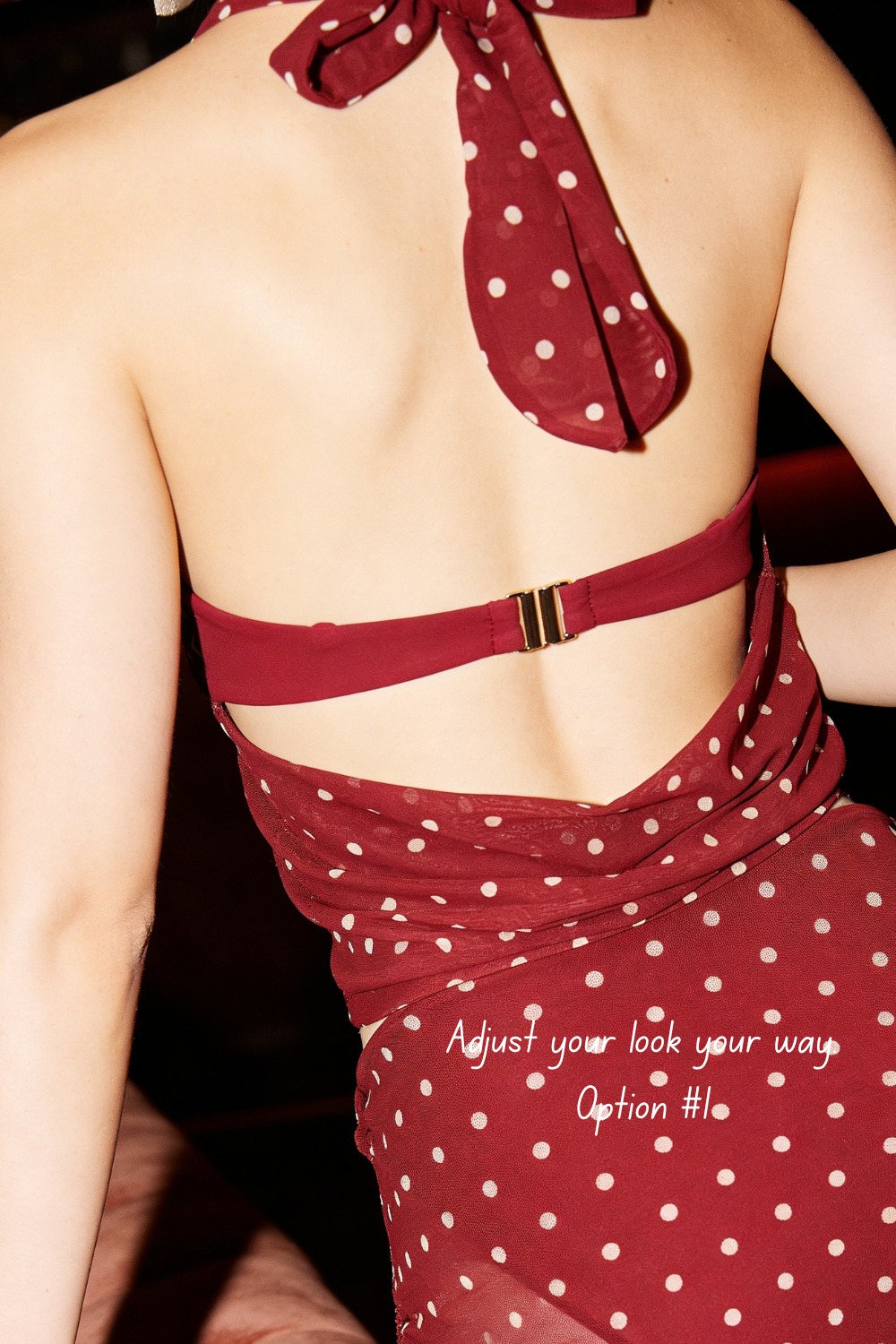 Happy Mesh Halter Top - Bordeaux & Beige Polka Dots